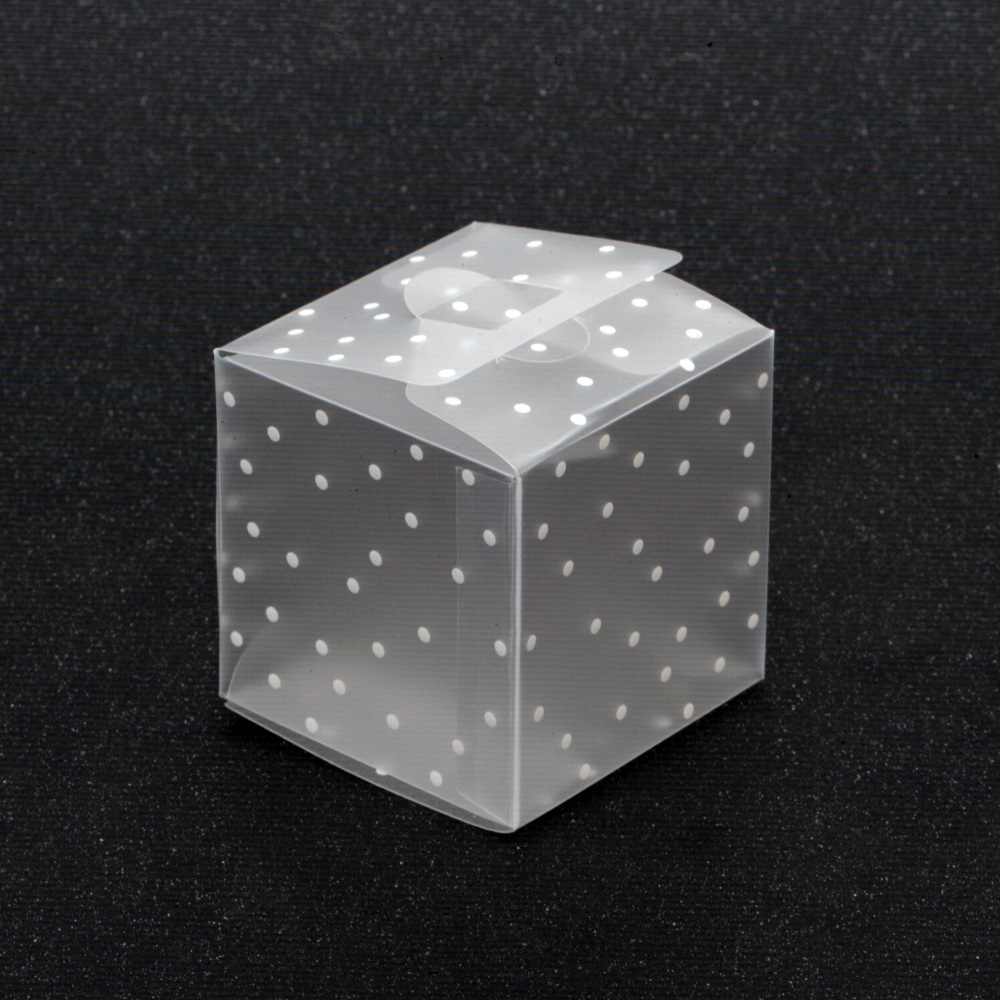 Folding Soft PVC Gift Box, 60x60x60 mm, Transparent with Dots
