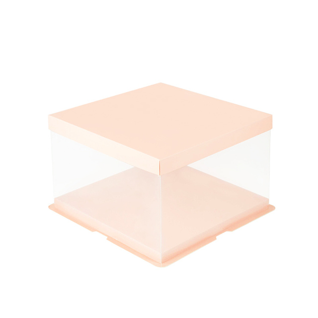 Folding Cake Box, PVC and Cardboard, single layer  22x22x16 cm Pink