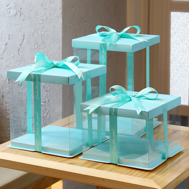 Gift Box PVC and Cardboard, Folding, single layer 22x22x16 cm Blue