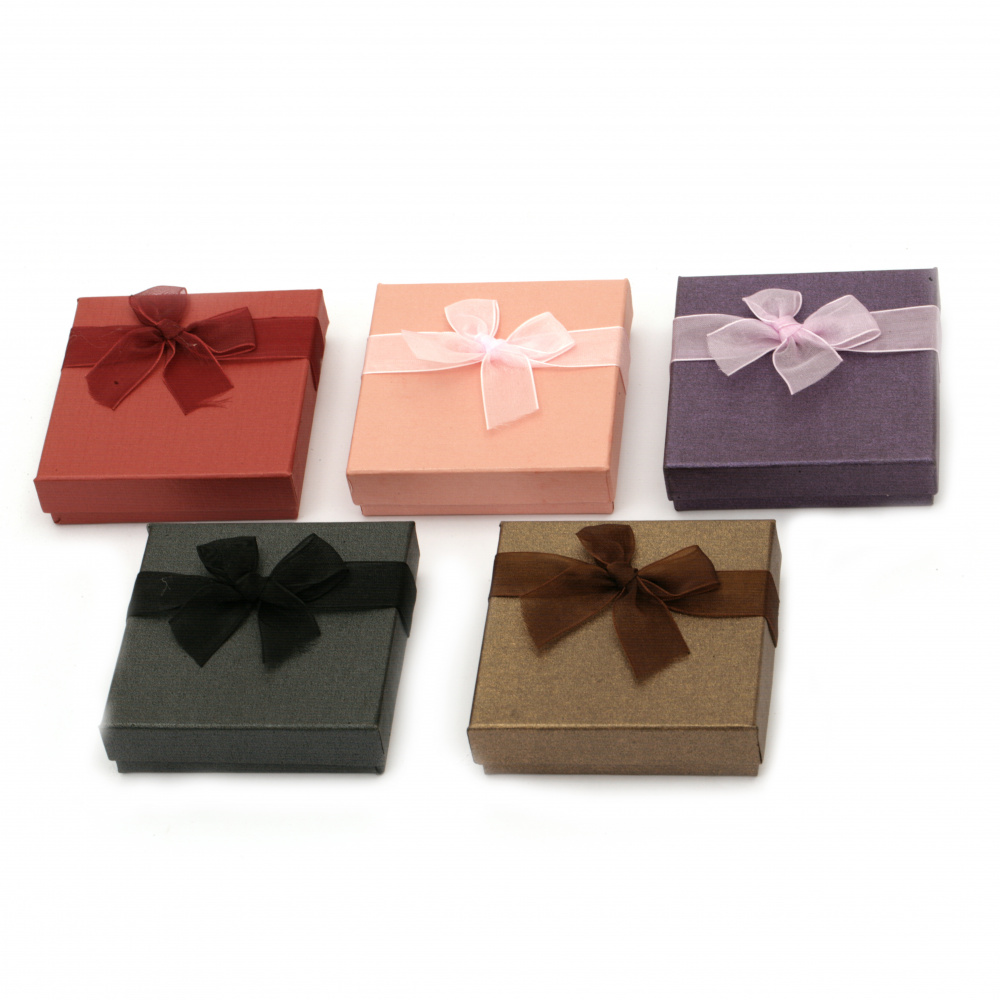 Simple Gift Box with Ribbon, 90x90x27 mm, ASSORTED Colors