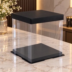Кутия за подаръци PVC и картон двуслойна сгъваема 17x17x12 см черна