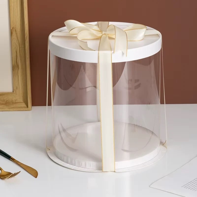 Кутия за подаръци PVC и картон двуслойна сгъваема18x18x16 см кръгла бяла