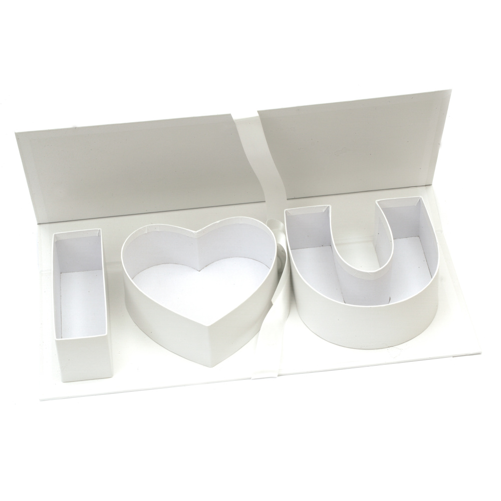 Minimal Gift Box with Ribbon and  Inscription "For you" / 45.6x19.5x6.8 cm / White