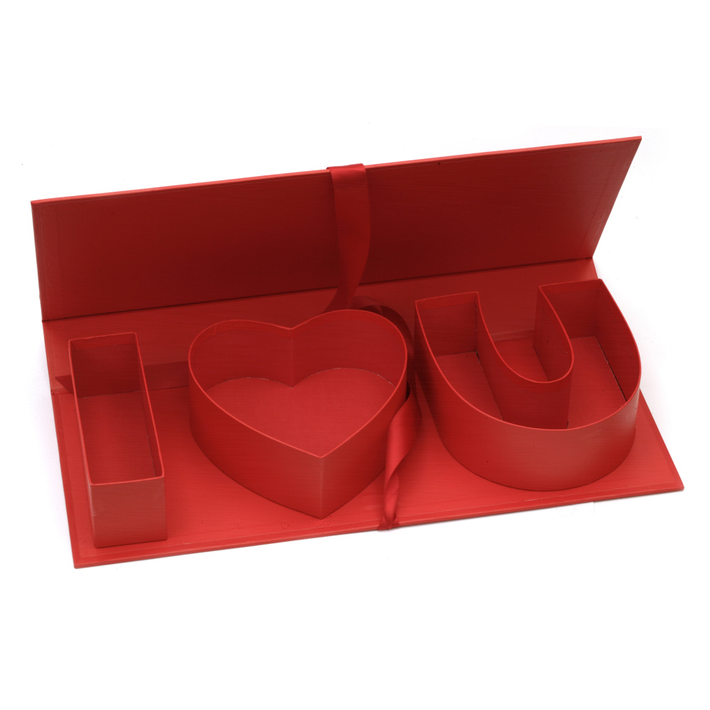 Gift Packaging Box with Ribbon and Inscription "For you" / 45.6x19.5x6.8 cm / Red