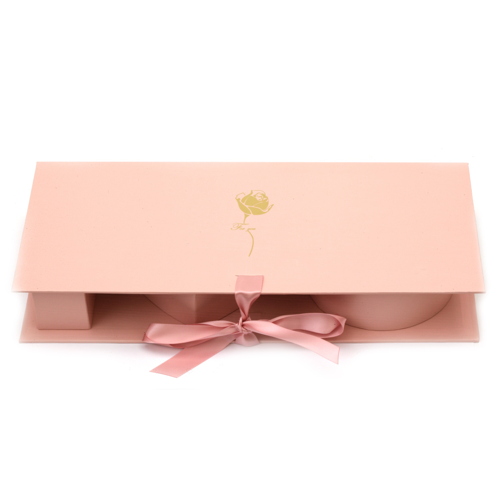 Stylish Gift Box with Ribbon and  Inscription "For you" / 45.6x19.5x6.8 cm / Pink