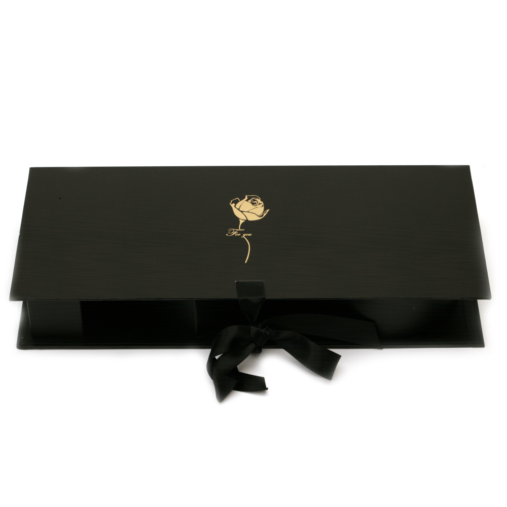 Gift Box with Ribbon and  Inscription "For you" / 45.6x19.5x6.8 cm / Black