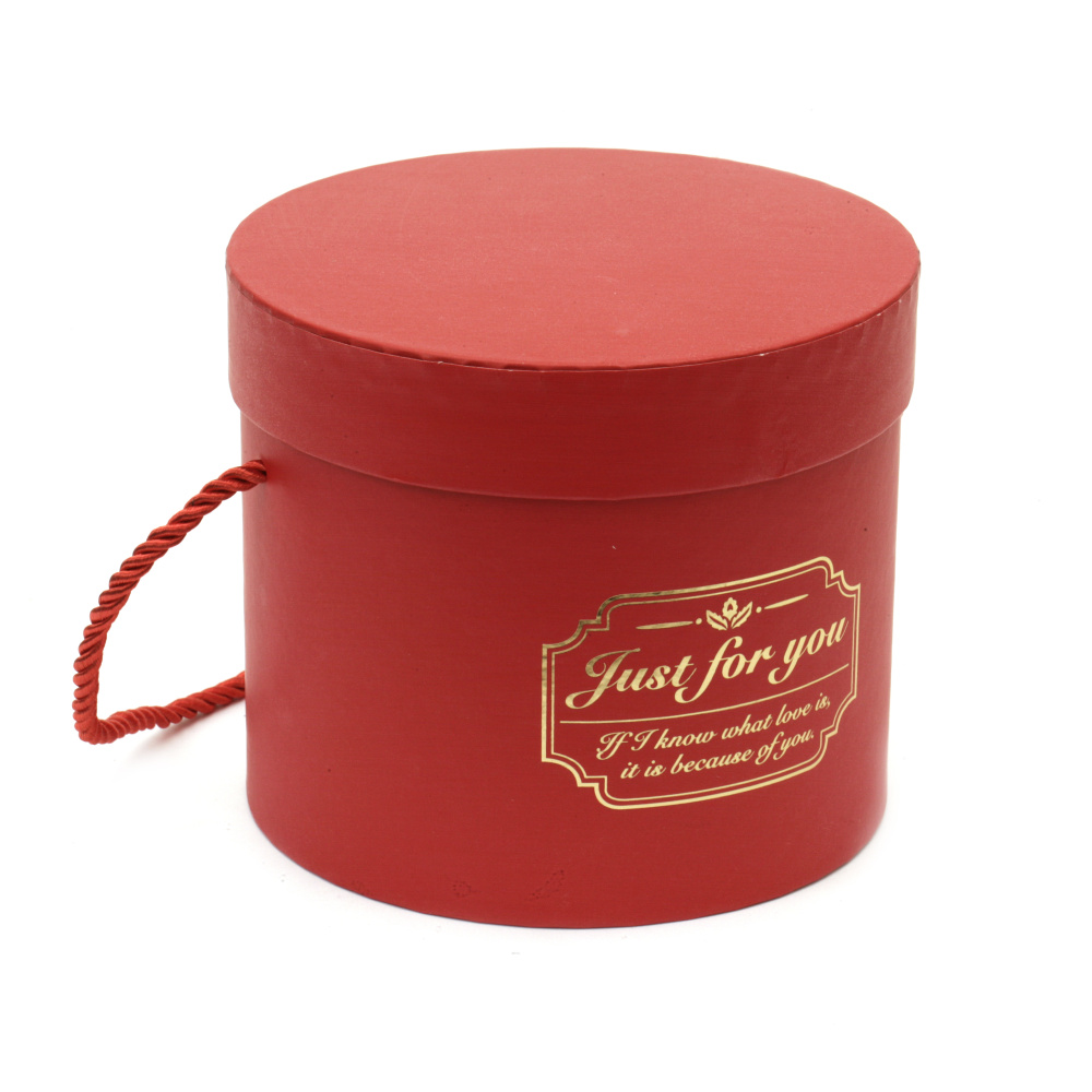 Cardboard Cylinder Gift Box with Handle / 15x13 cm / Red