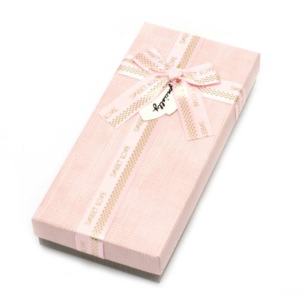 Rectangular Gift Box with Ribbon / 24.5x11.5x4 cm / Pink