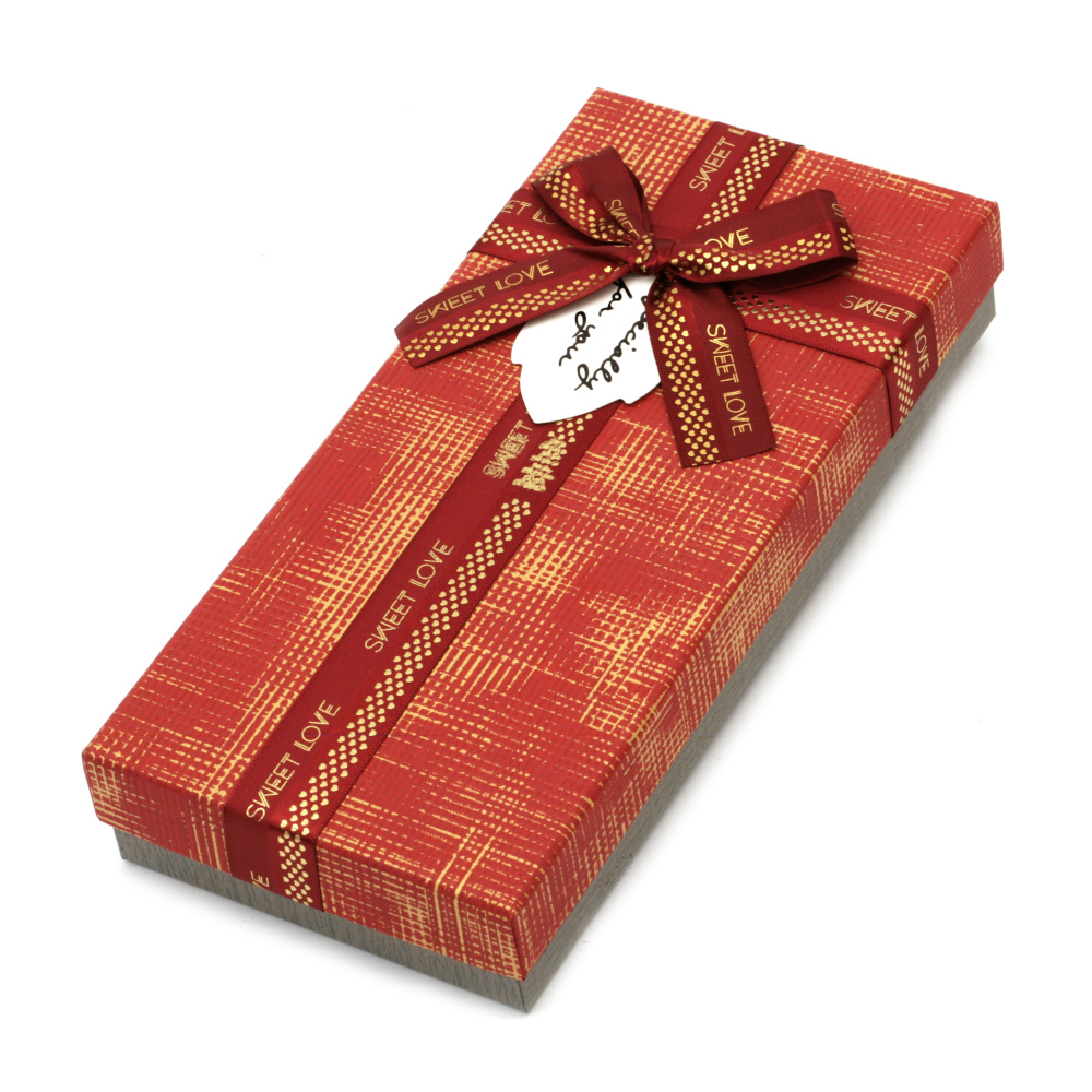 Gift Box with Ribbon / 24.5x11.5x4 cm / Red with Gold