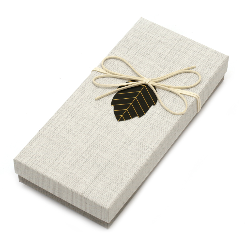 Gift Box with Ribbon and Leaf /  24.5x11.5x4 cm / Gray