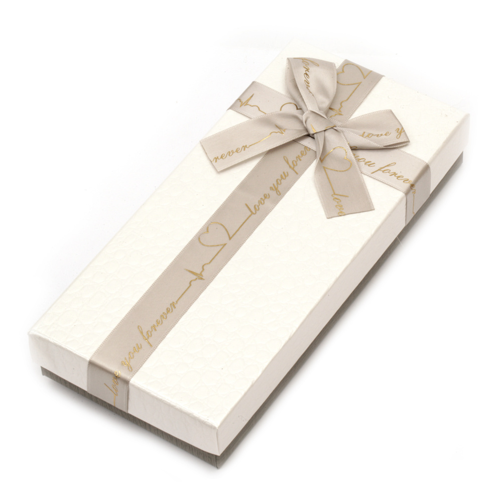 Imitation Leather Gift Box with Ribbon / 24.5x11.5x4 cm / White 