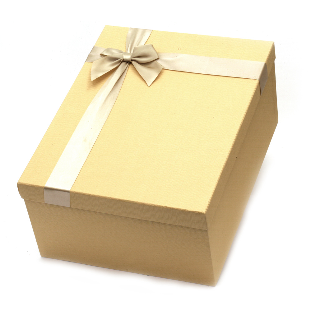 Кутия за подарък с панделка 33x25x14.5 см цвят охра
