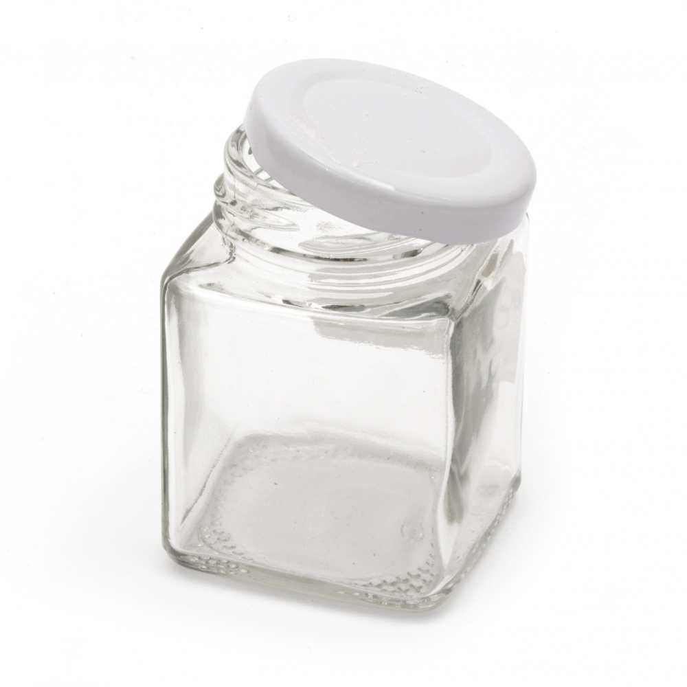 Glass jar square 45x52 mm metal cap color silver 50 ml