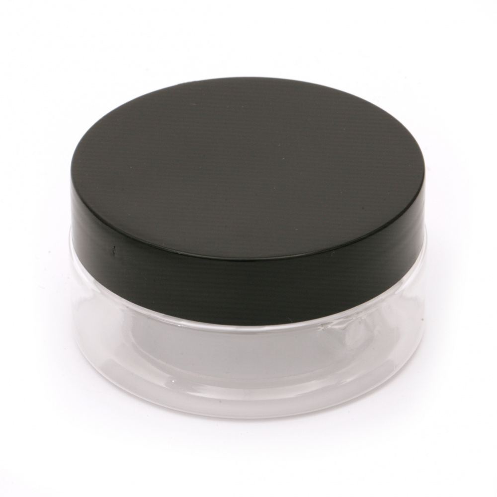 Transparent Plastic Jar with Black Cap, 37x70 mm, 80 ml