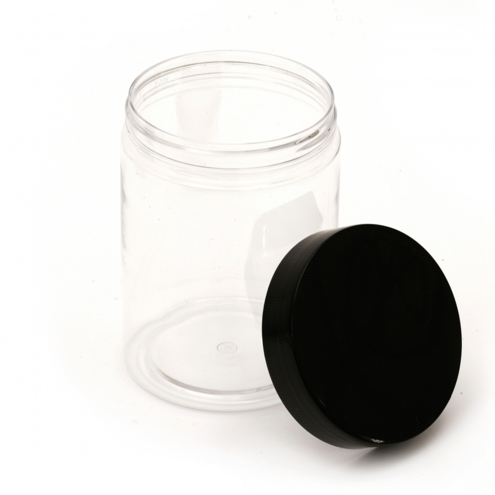 Transparent Plastic Jar with Black Cap, 100x70 mm, 300 ml