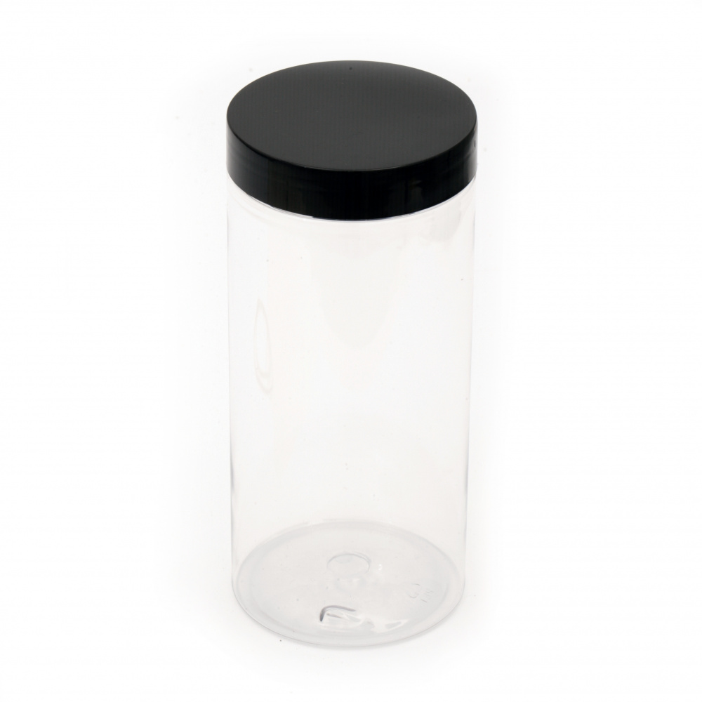 Transparent Plastic Jar with Black Cap, 156x70 mm, 500 ml