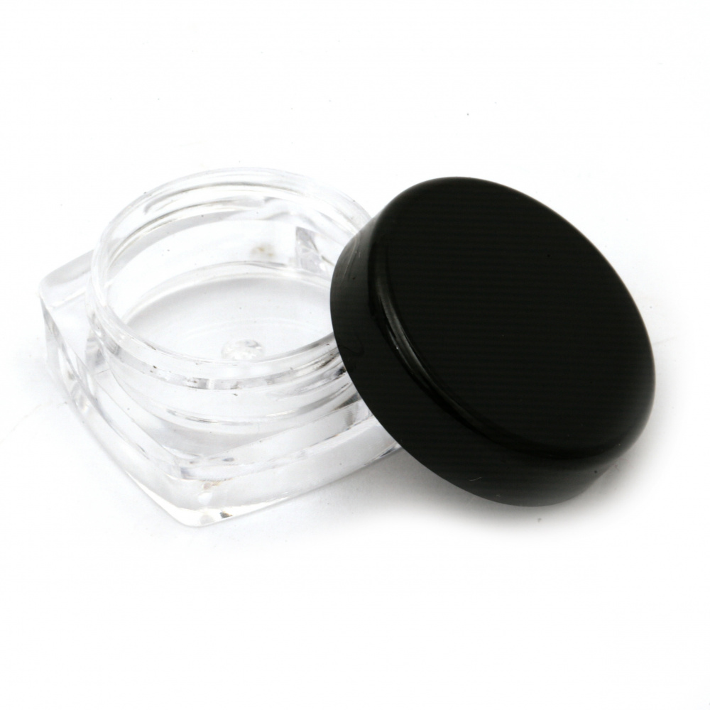 Transparent Plastic Jar with Black Cap, 2.9x1.5 cm