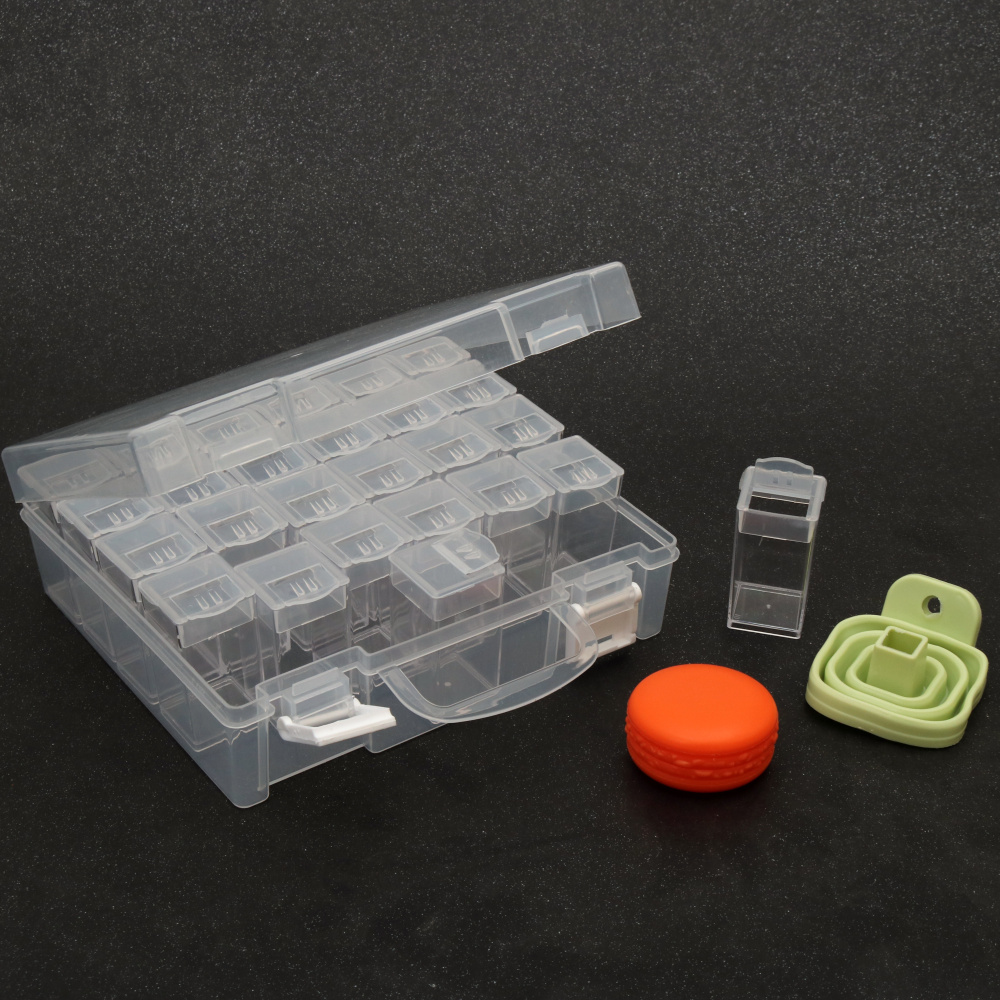 Plastic Bead Organizer: 22x13x5.4 cm with 64 individual Boxes: 5x2