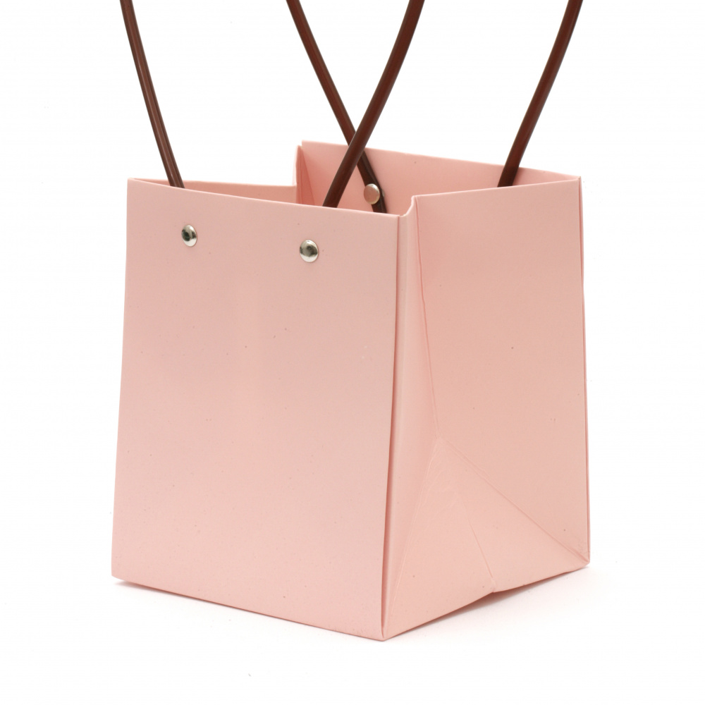 Flower Packaging Paper Bag,  15x13x12.5 cm, Pale Pink