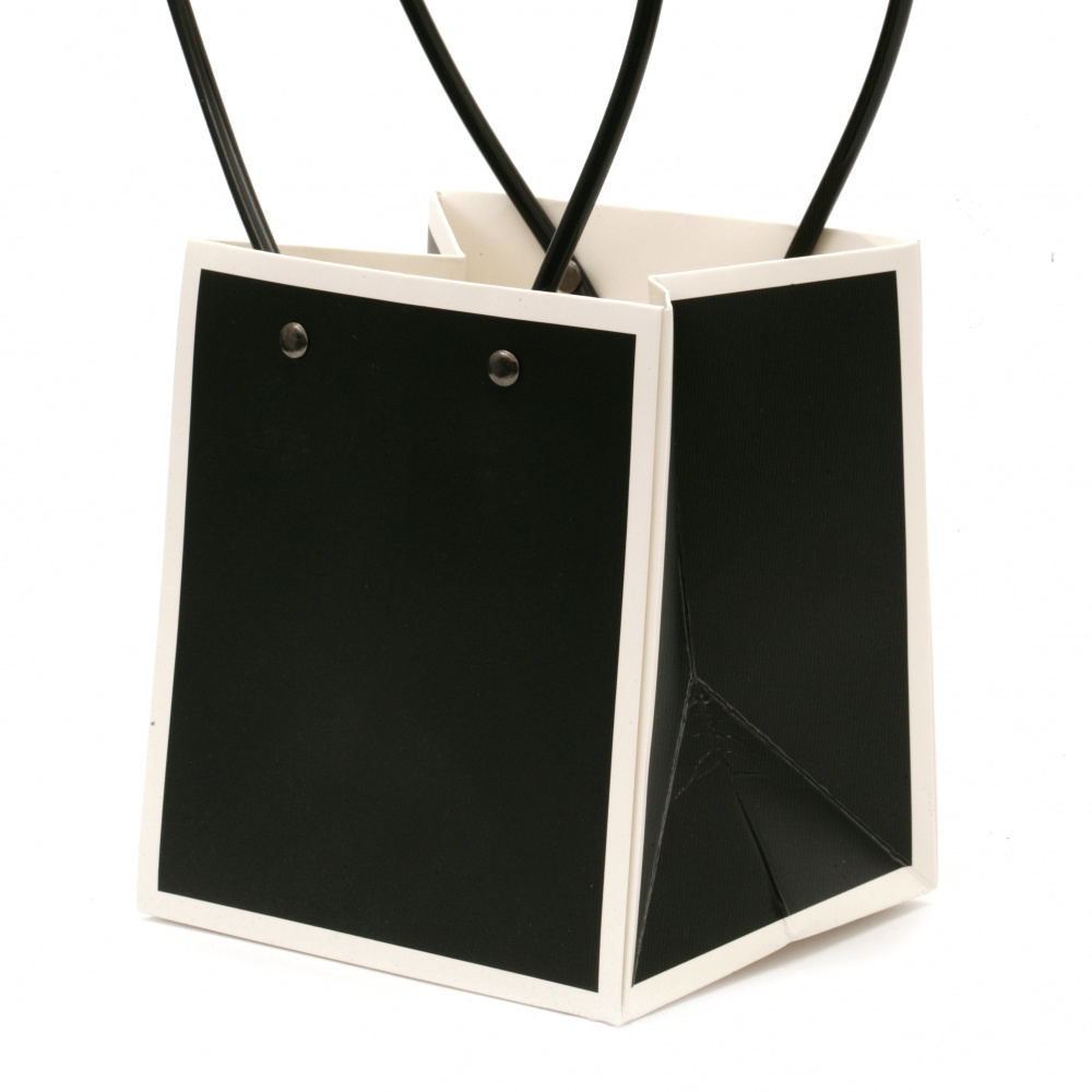 Flower Packaging Paper Bag,  15x13x12.5 cm, Black with White