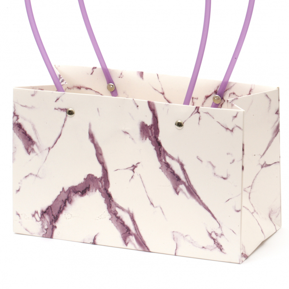 Опаковка за цветя хартиена чанта 22x13.5x10 см имитация мрамор бяло и лилаво