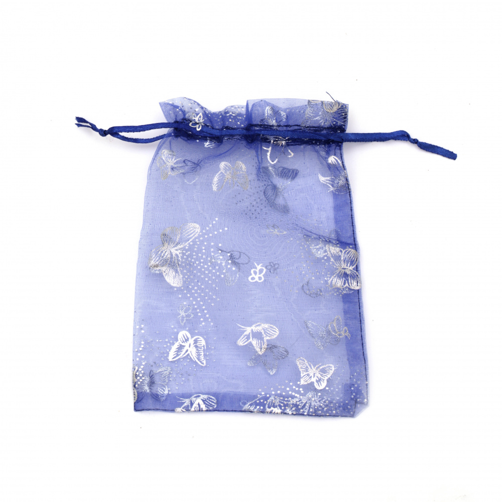 Jewelry Packaging Drawstring Bag, 180x125 mm, Blue with Silver