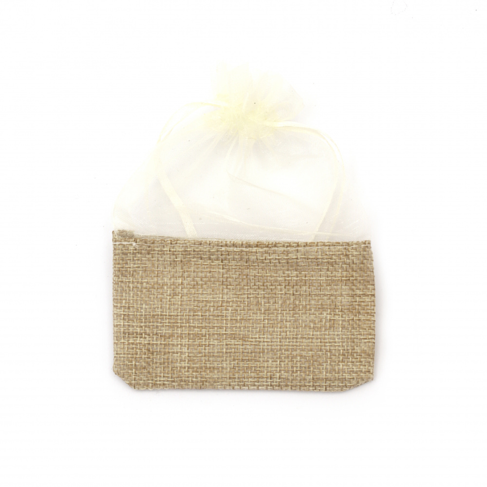 Drawstring Gift Bag / Organza and Burlap,13.5x9.5 mm, White and Beige