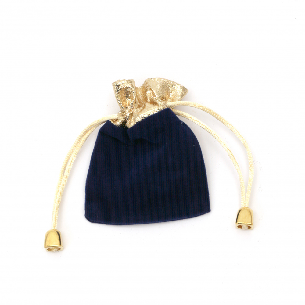 Velvet Drawstring Jewelry Bag / 7x9 cm / Dark Blue with Gold