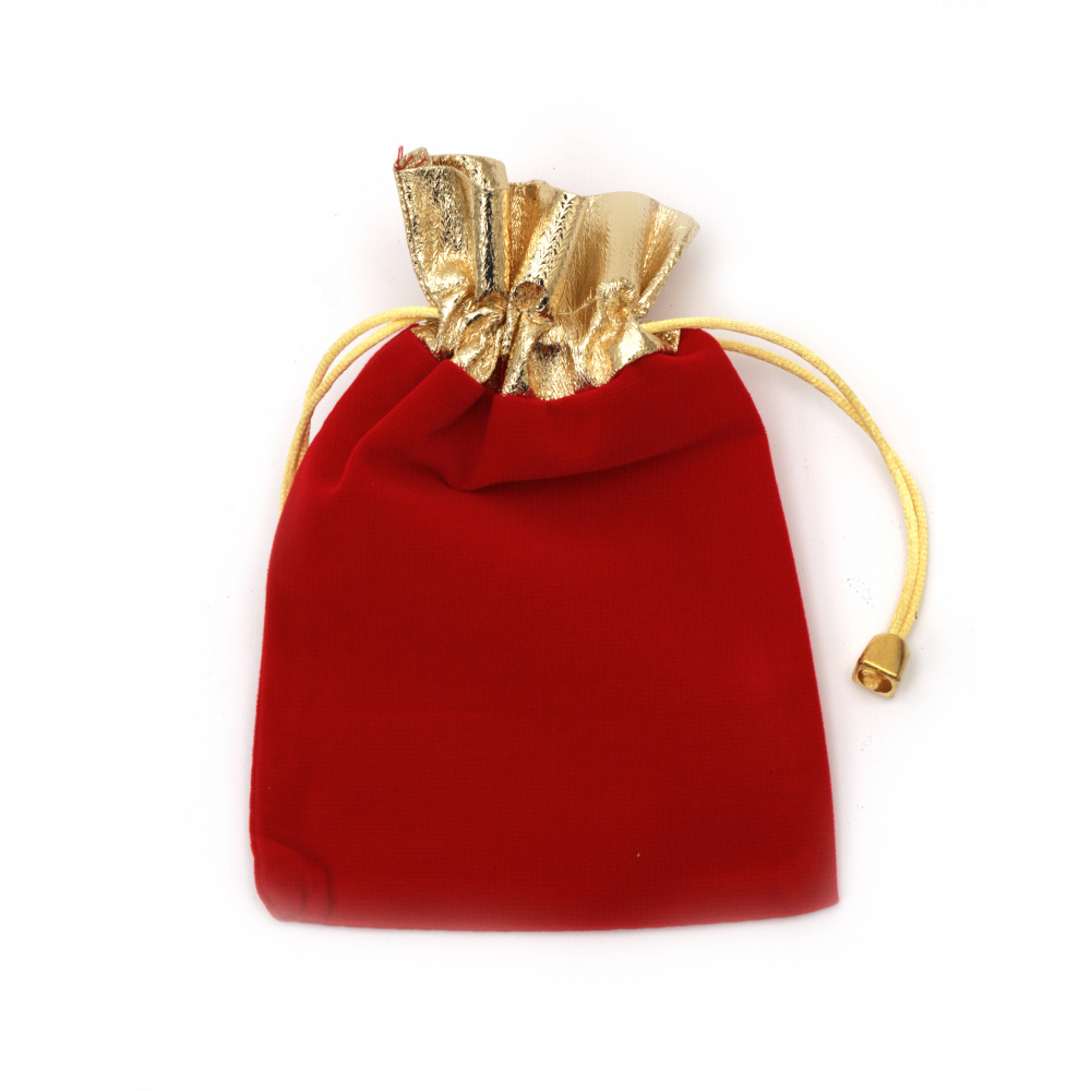 Velvet Jewelry Bag / 12x16 cm /  Red with Gold