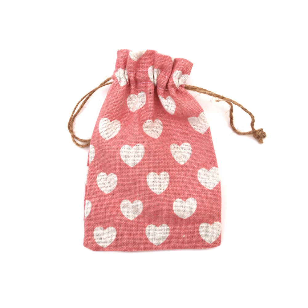 Cotton Drawstring Bag with Hearts / 10~12x15~17 cm