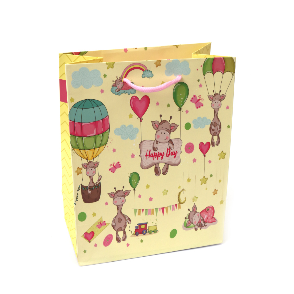 Pungă cadou din carton 18x23x10 cm cu inscripția „La mulți ani”