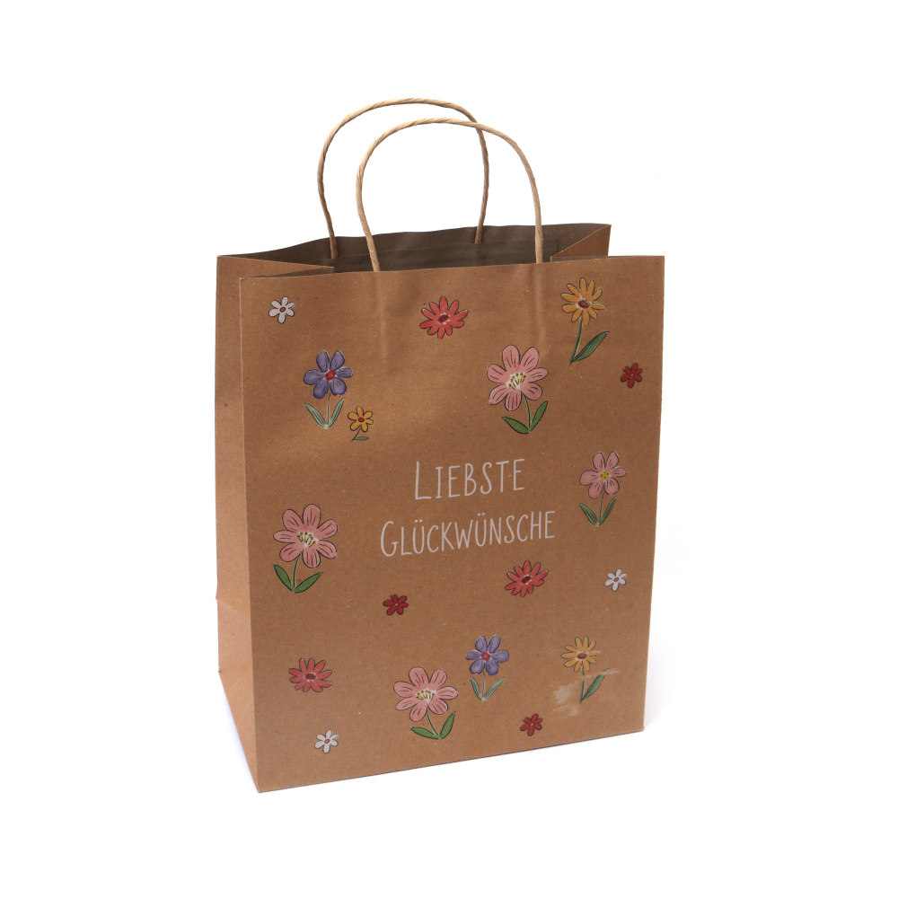 Pungă cadou din carton kraft 26x32x13,5 cm cu imprimeu floral Flori pastelate