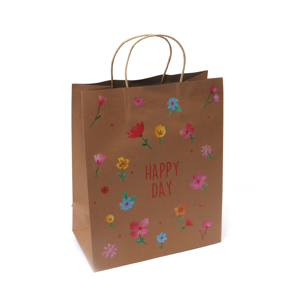Pungă cadou din carton kraft 26x32x13,5 cm cu imprimeu floral Prospețime florală