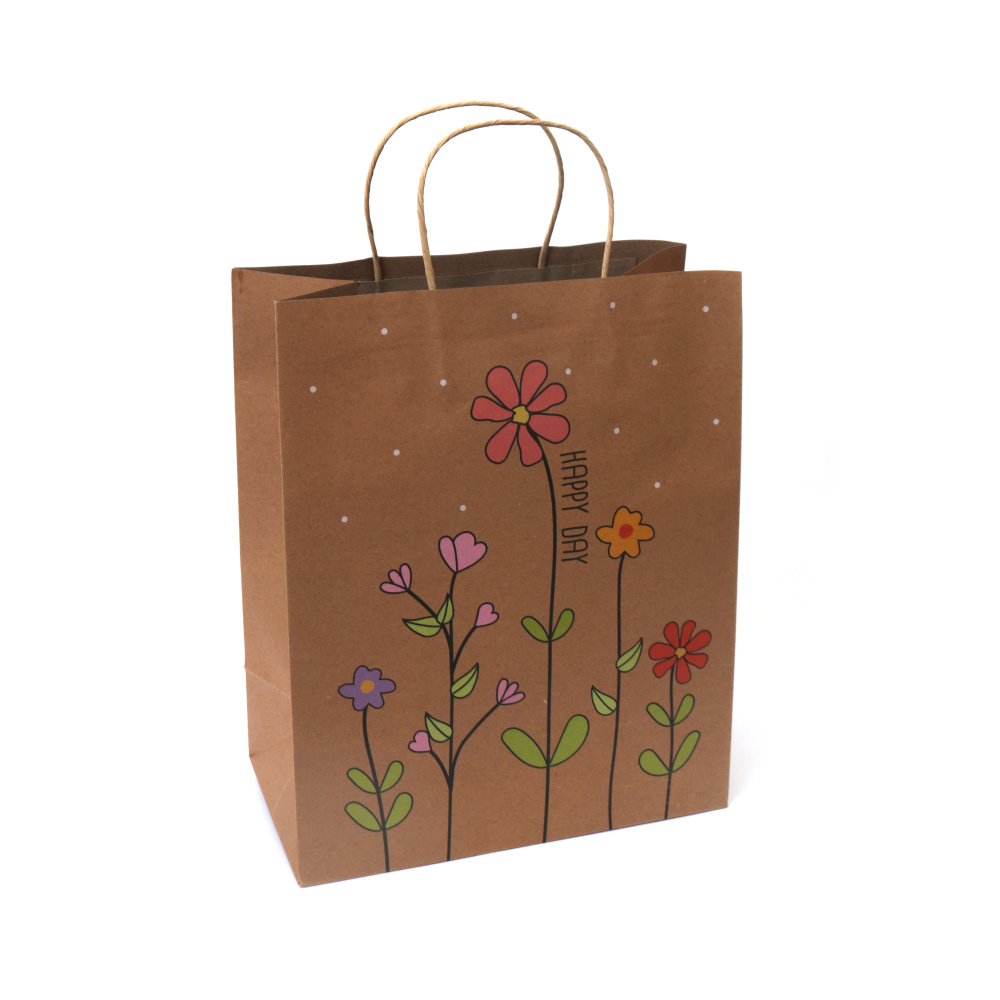 Pungă cadou din carton kraft 26x32x13,5 cm cu imprimeu floral Lejeritate florală