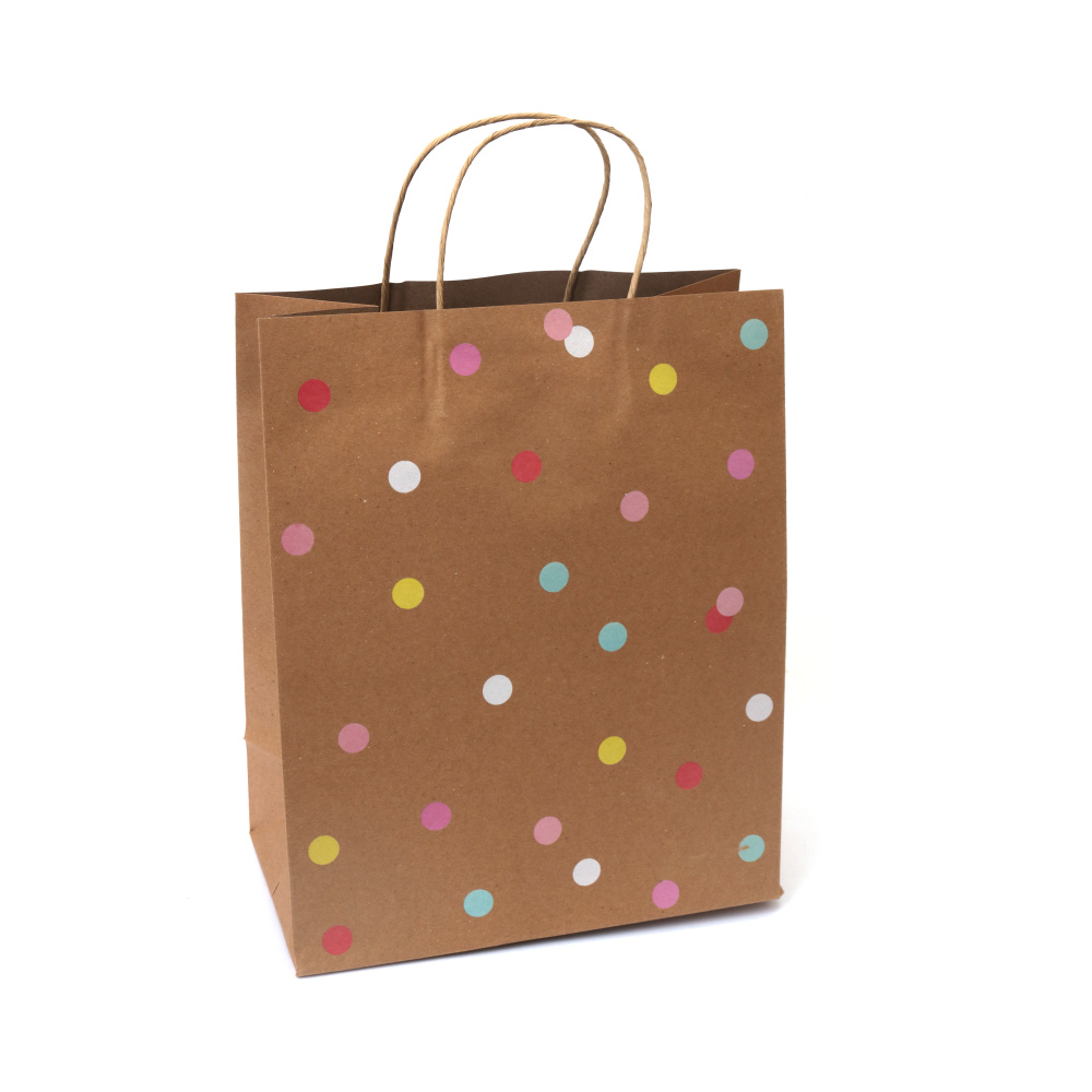 Pungă cadou din carton kraft 26x32x13,5 cm cu imprimeu colorat Buline colorate
