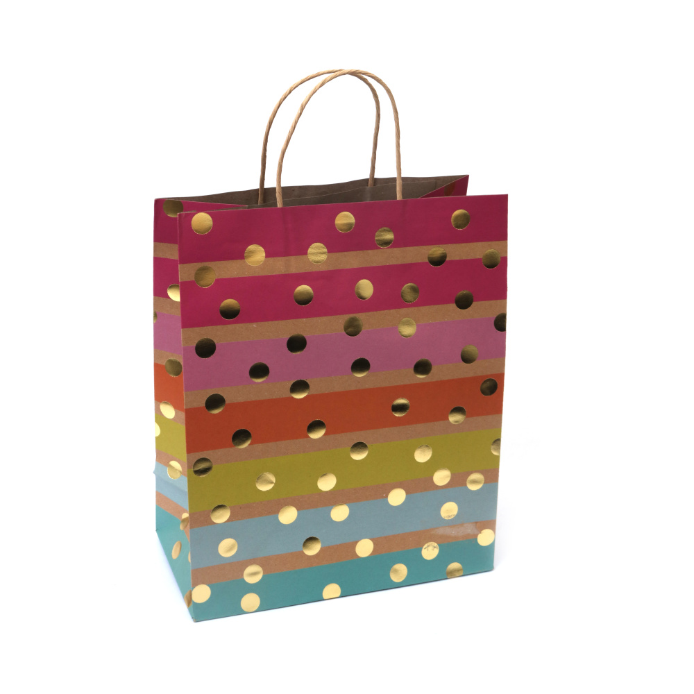 Подаръчна торбичка от крафт картон 26x32x13.5 см с цветен принт Празнична палитра