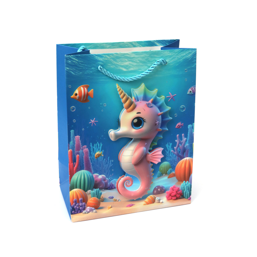 Pungă cadou carton 18x23x10 cm Căluț de mare 3D