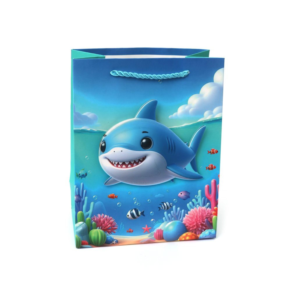 Pungă cadou carton 18x23x10 cm Rechin zâmbitor 3D