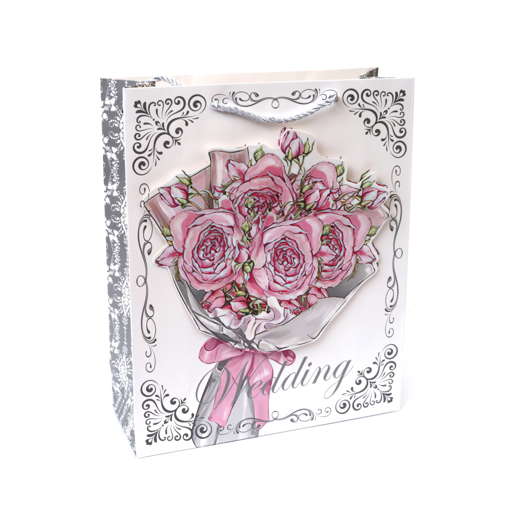 Pungă cadou carton 26x32x10 cm Buchet de mireasă 3D