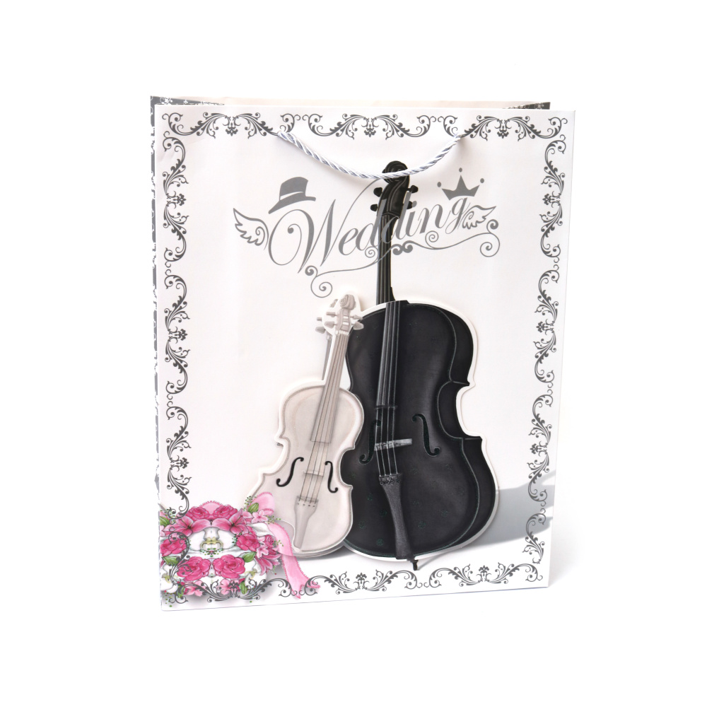 Pungă cadou carton 26x32x10 cm muzică de nuntă 3D