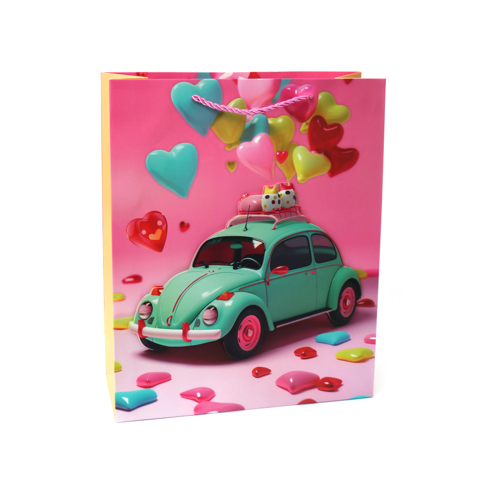 Pungă cadou carton 26x32x10 cm Mașina Iubirii 3D