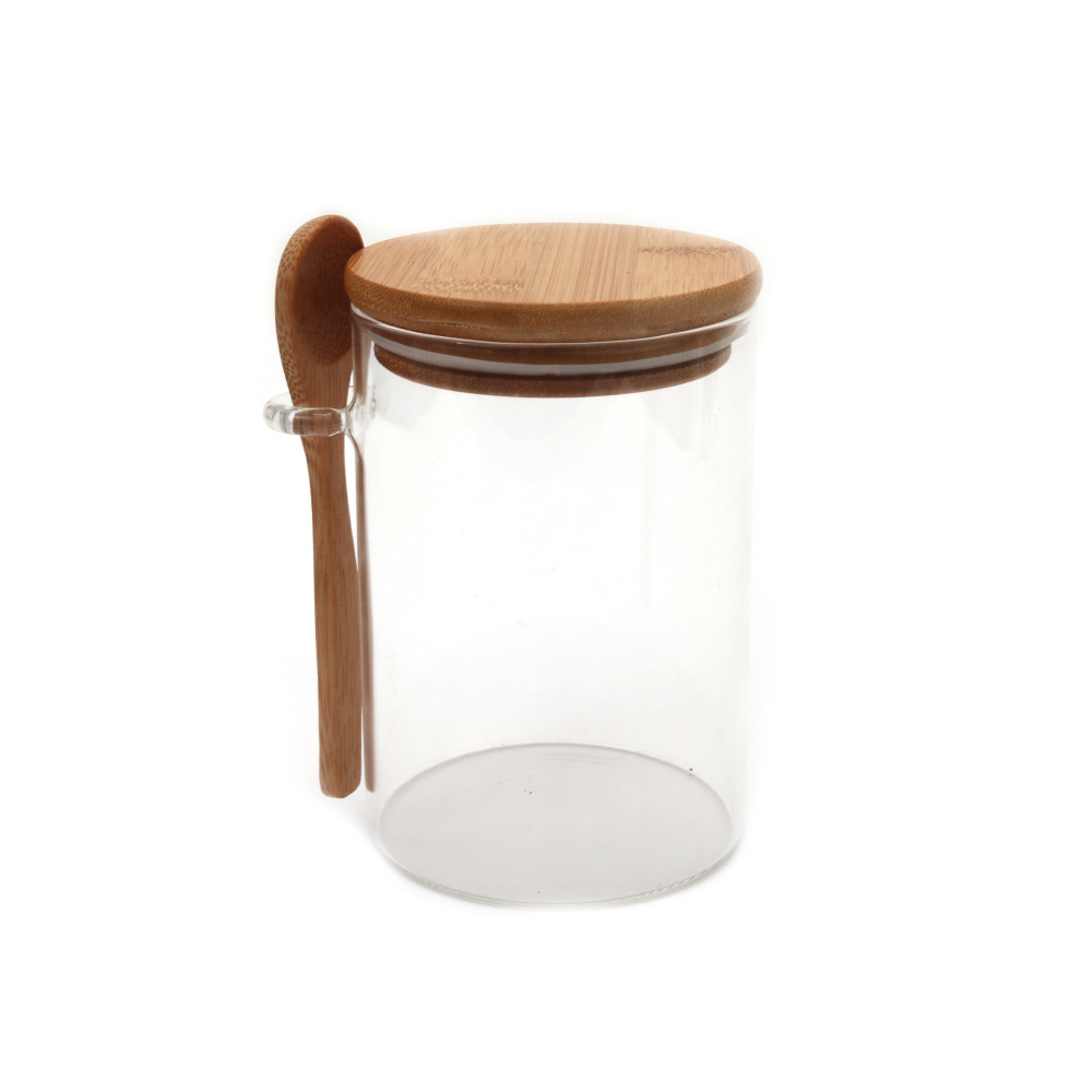 Glass Jar 85x120 Mm With A Wooden Spoon And A Wooden Stopper With A Seal