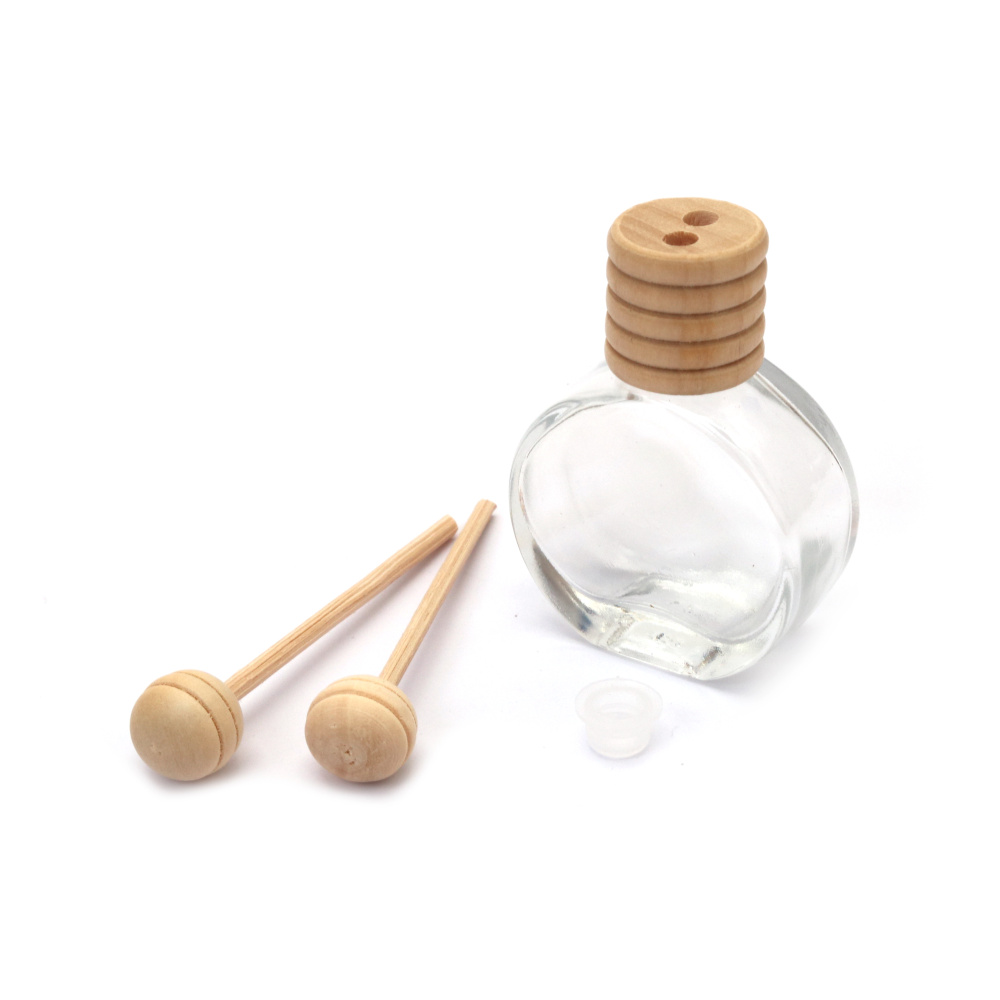 Glass Bottle 40x50x20 mm with Wooden Cap and Sticks for Fragrance Diffuser