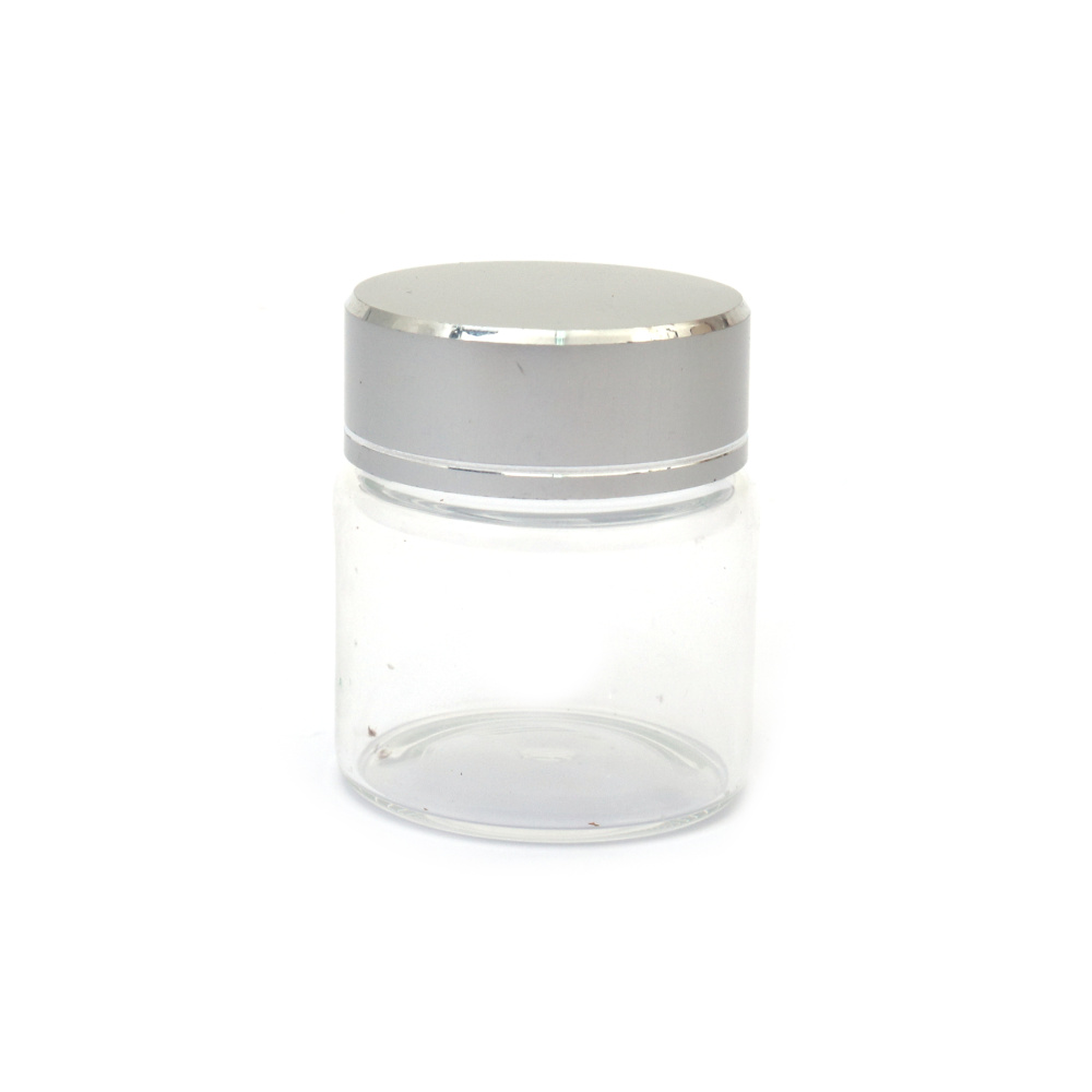 Glass Jar 37x40 mm with Plastic and Metal Lid in Silver Color