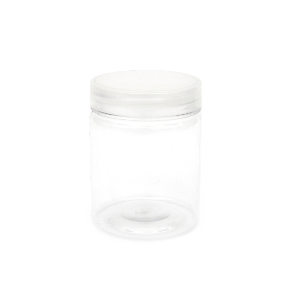 Clear Plastic Jar 74x56 mm with Cap, Opening: 50 mm