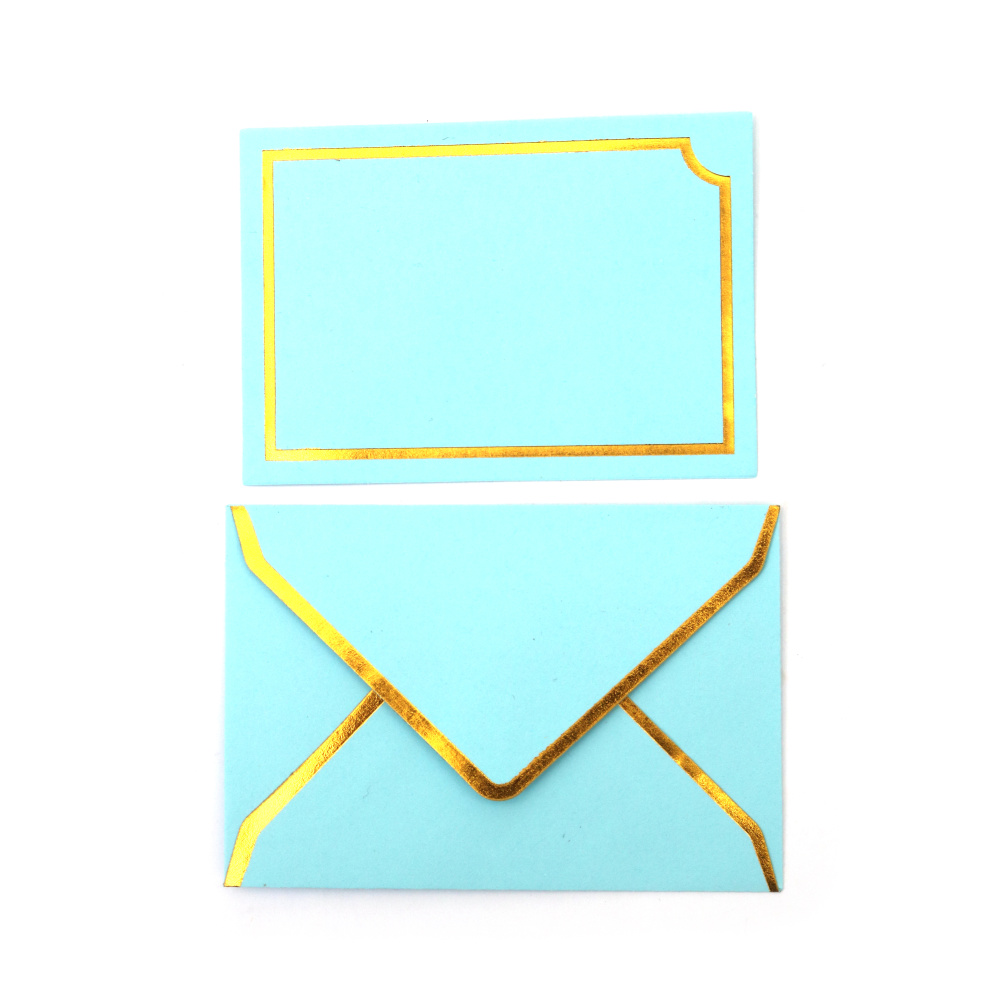 Envelope and Card Set with Gold Edge 10.5x7.5 cm, Blue - 5 pieces