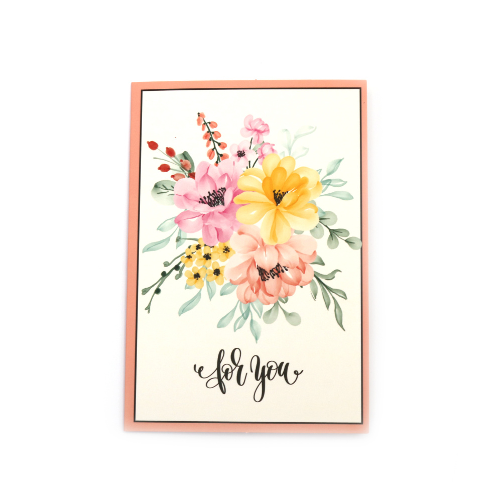Floral Greetings Card with Beautiful Flowers Design, “For You” Text and Envelope, Size: 15.5x10.5 cm, 1 piece, Perfect for Birthday, Anniversary, Valentines Day and more