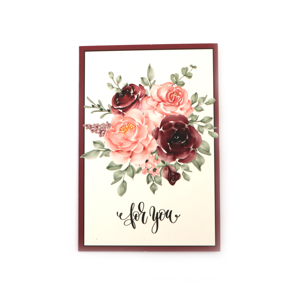 Greetings Card with Beautiful Flower Roses Design, “For You” Text and Envelope, Size: 15.5x10.5 cm, 1 piece, Perfect for Birthday, Anniversary, Valentines Day and more