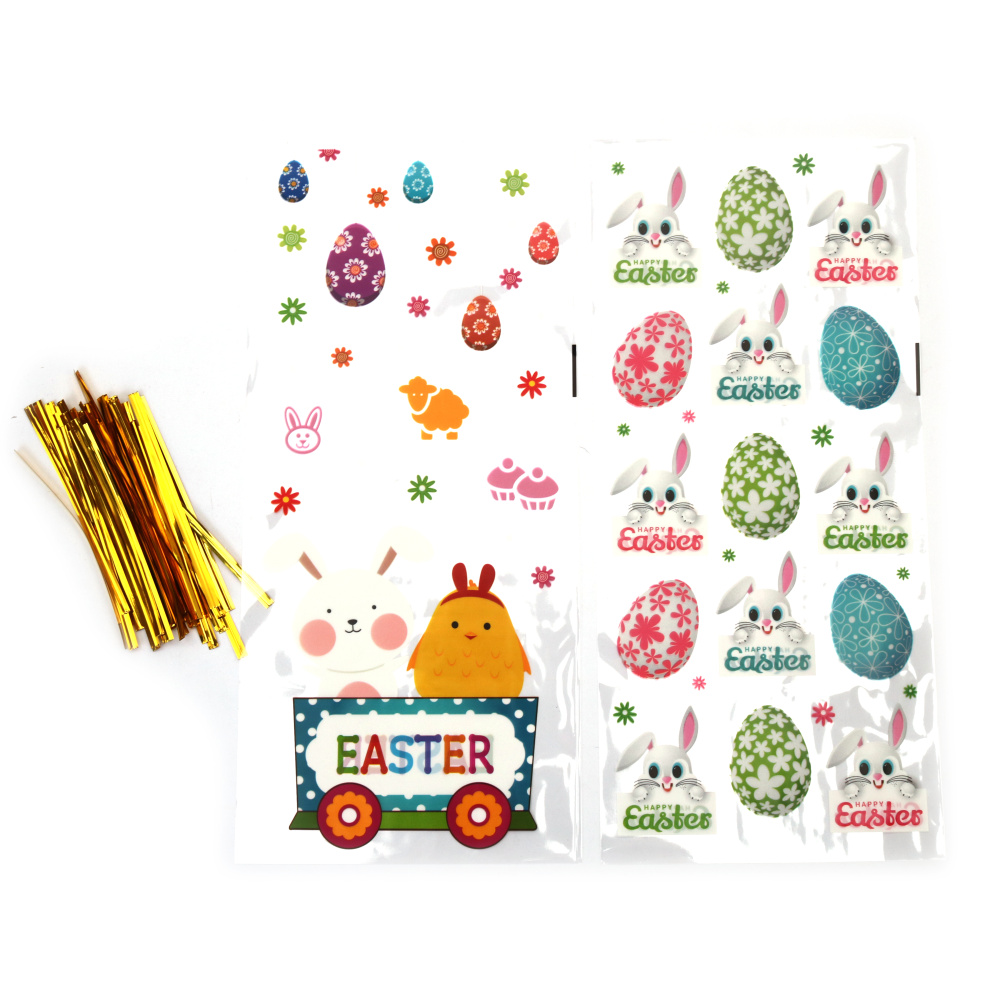 Plic de celofan 12x27 cm MIX 4 modele cu motive de Paște și panglică - 50 bucăți