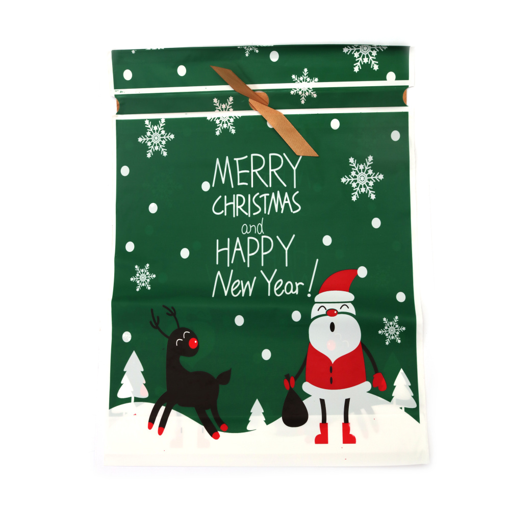 Plic de Crăciun din material PE 29x42 cm cu panglică de satin, culoare verde Crăciun fericit și un An Nou fericit